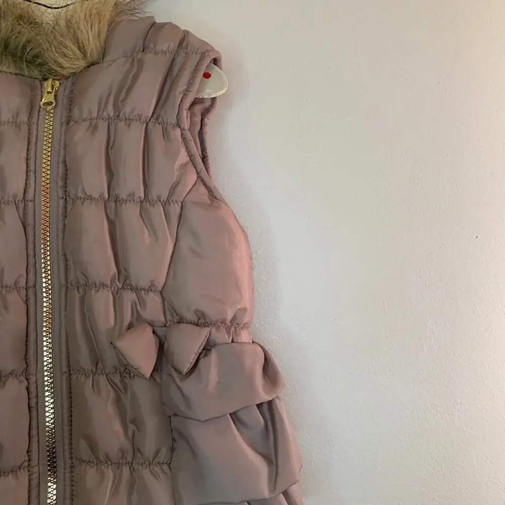 LITTLE LASS Girl’s Taupe Faux Fur Hooded Zip Up Vest / Size: 4